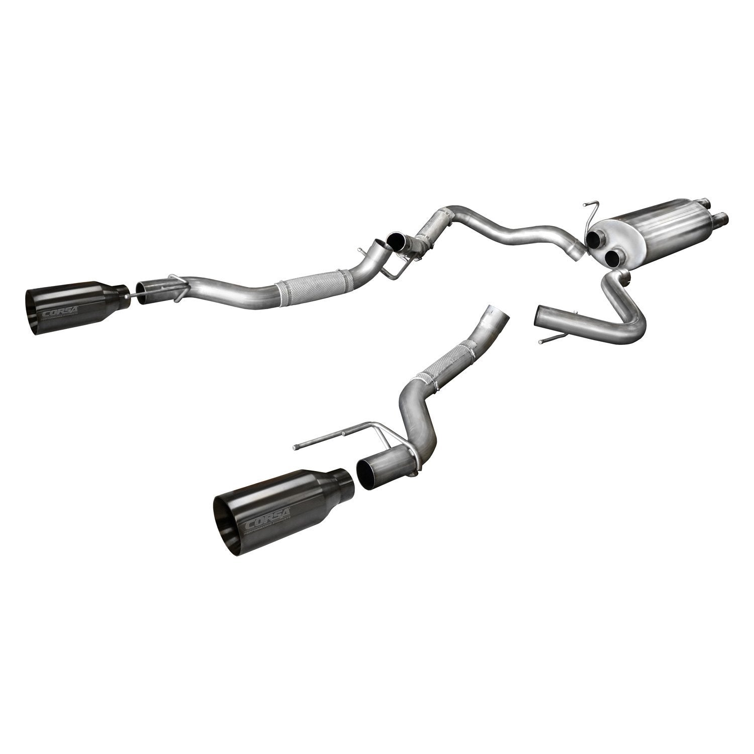 Corsa 304 SS Cat-Back Exhaust System Split Rear Exit For F-150 17-19 14397GNM