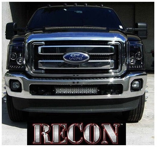 Recon Projector Headlights LED Halos DRL For Ford Superduty 11-16 - 264272BK