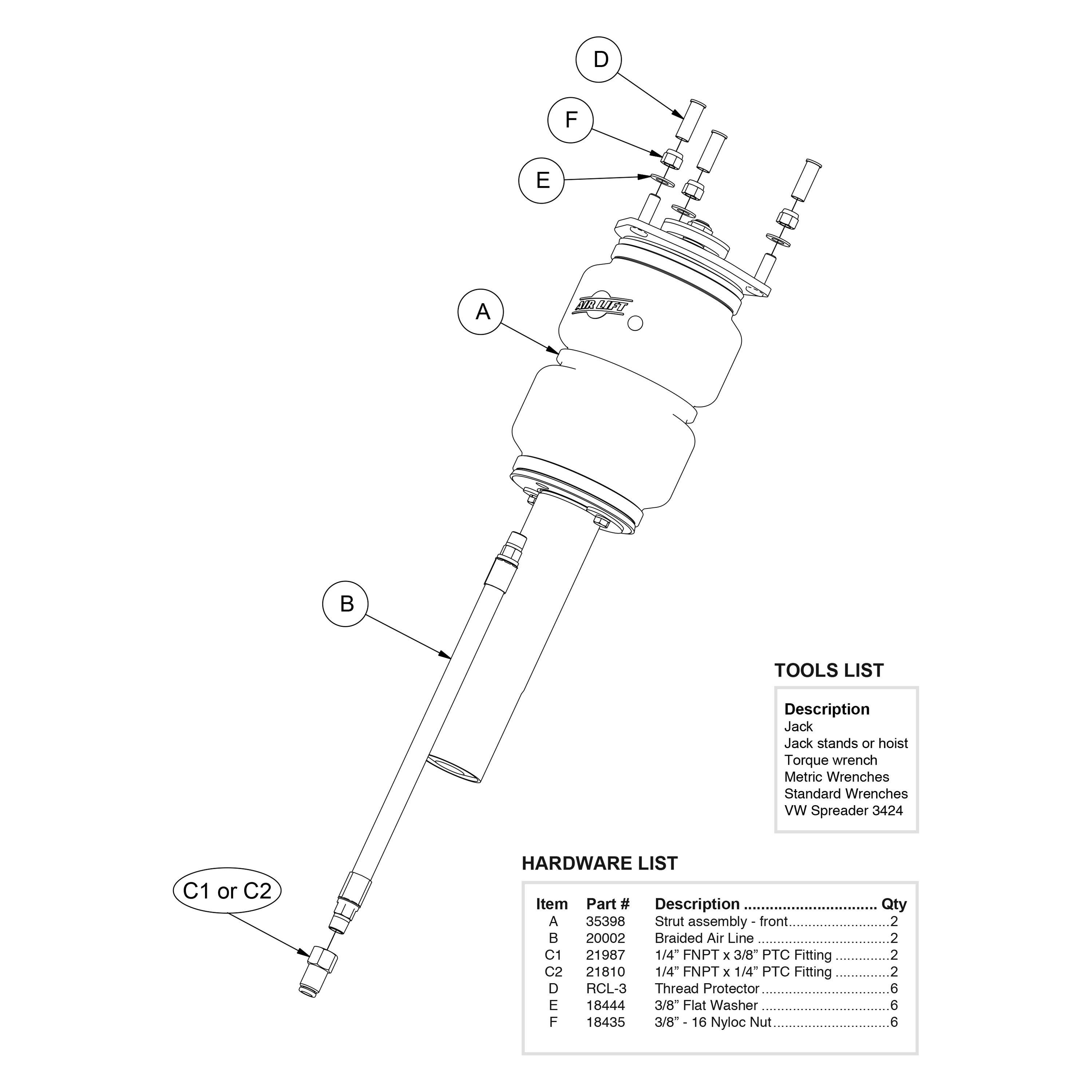 Air Lift 5.8" Slam Front Air Suspension Lowering Kit For 02-19 Audi,VW - 75582