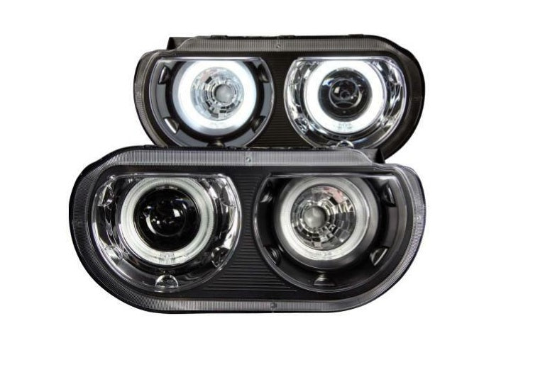 Anzo For 08-14 Dodge Challenger  Black Projector Headlights Dual Halo (CCFL)