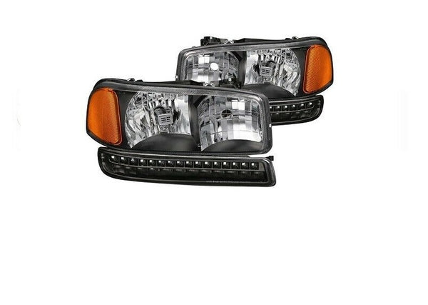 Spyder Black Head Lights & LED Bumper Lights for 99 - 06 GMC Sierra - 9037399